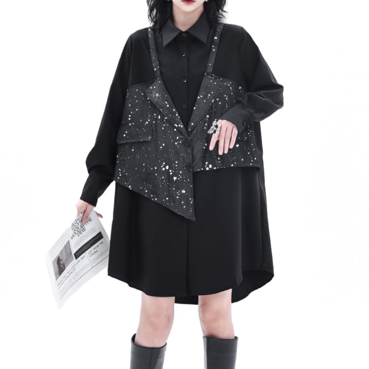 フェイクレイヤード シャツワンピース R30023