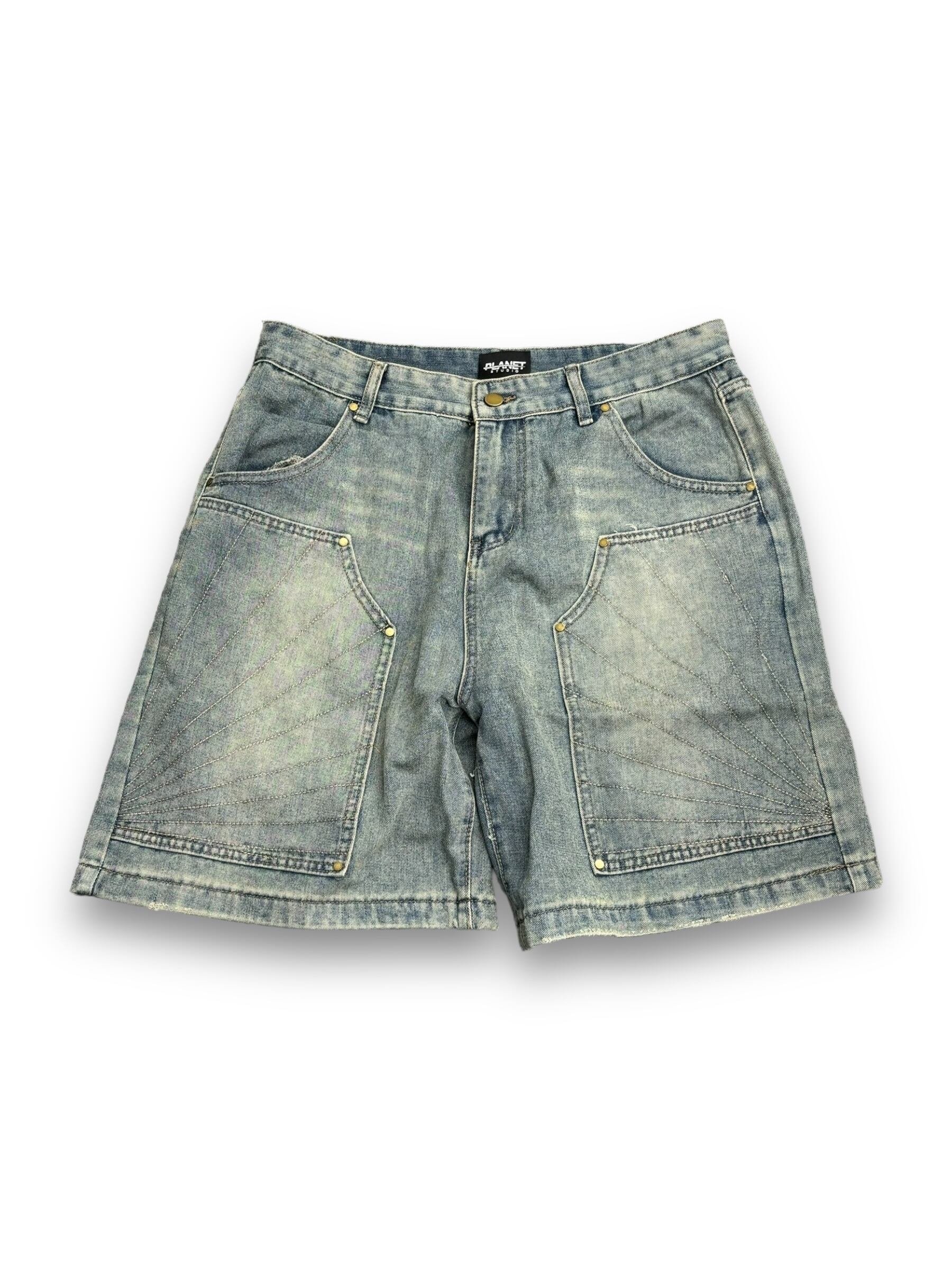 【PLANET STUDIO】double knee stitch denim half pants