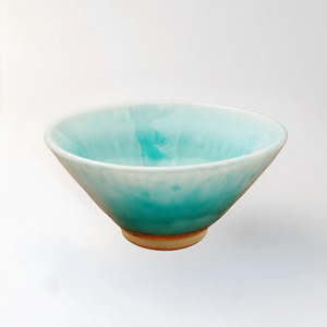 Turquoise Blue Flat Matcha Bowl - Mino Ware (Made in Japan)