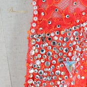 社交ダンス 衣装 スタンダードドレス ワンピース ドレス スタンダード フリル レース デモ 競技 ダンス パーティ 発表会 ボリューム 朱色 赤 白 ホワイト系 レッド系 オレンジ系 可愛い ダンス発表会 ドレスアップ 競技用衣装 女性用ドレス パーティードレス 高級感