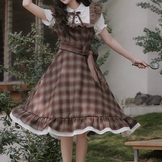 レトロガーリー♡チェック柄半袖リボンフリルワンピース F0882 | retro_n