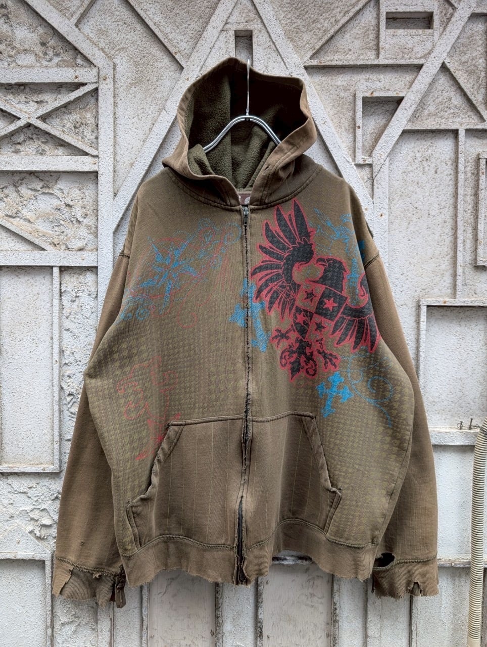 "Y2K" design damage zip up hoodie