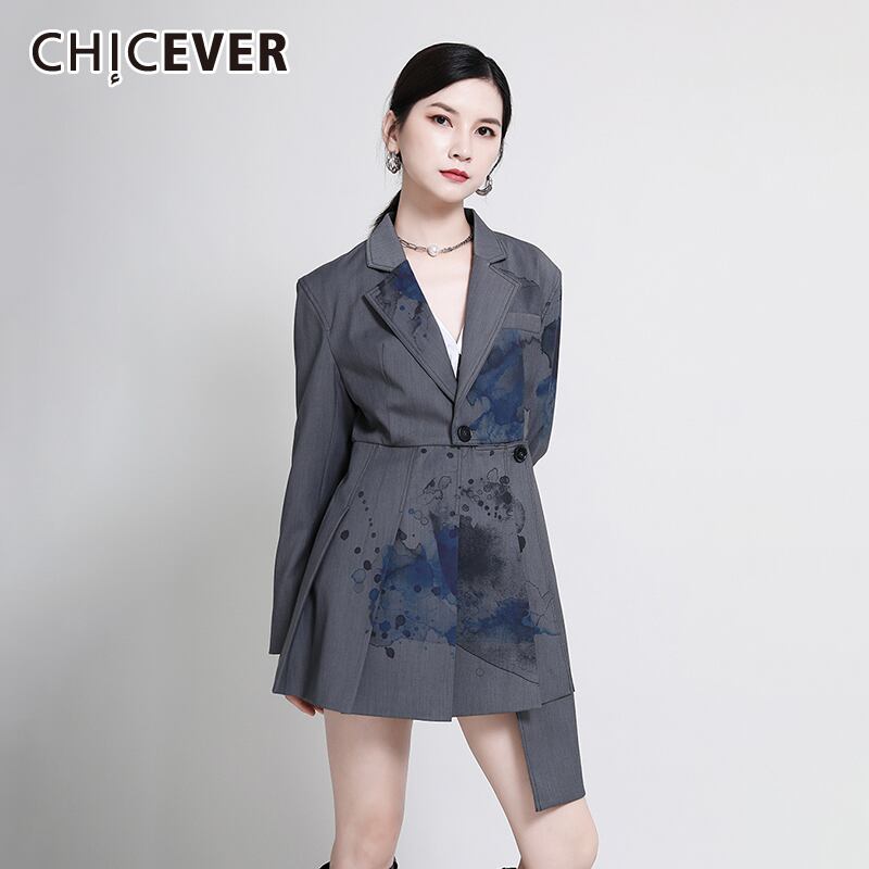 CHICEVERプリントカラフルなブレザー女性ノッチ長袖ヒットカラールーズシャーリングストリートウェアコート2020秋の服 ロング オータム 秋物 6base526041057105