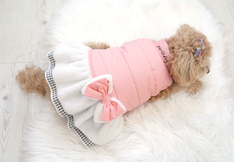 【SALE】リボンダウンワンピース S ~ XL  /  犬服 暖かい ワンピース ダウン ドッグウェア アウター ペット洋服 犬 服 outer17