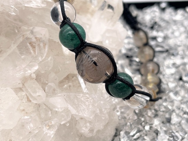 編みブレスレット（スモーキークォーツ【龍】・インドアベンチュリン・本水晶・ルチルクォーツ）