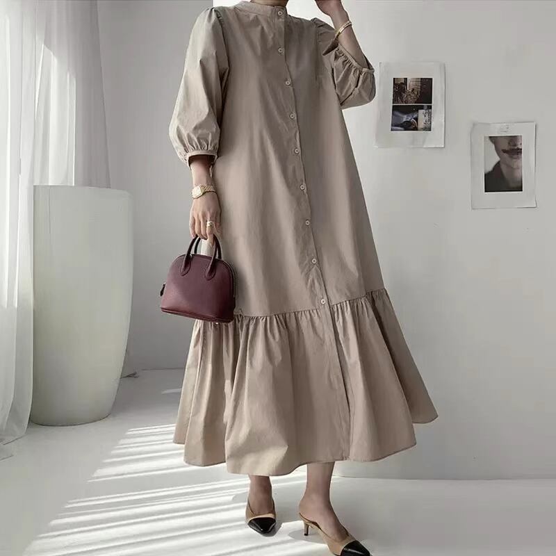 スタンドカラー　シャツワンピース　AJ22263-6813