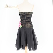 社交ダンス 衣装 ラテン ドレス ワンピース 黒 レース 花 デモ 競技 パーティ 発表会 軽い 薄い アームカバー ブラック系 ピンク系 フリル 動きやすい おしゃれ 大人可愛い 発表会用 ショートドレス 透け感 レディース