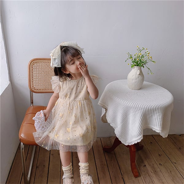 BABY ハートレースカットソーワンピース BABY＆KIDS】星ORハート柄チュールレースワンピース 全2色 | 韓国子供