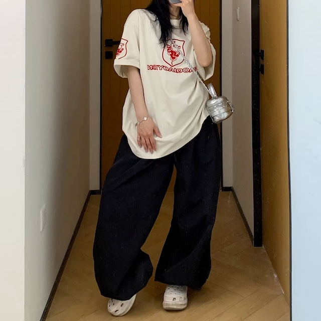 エンブレムモチーフロゴルーズシルエットTシャツ 3col R02089