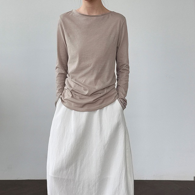 back ribbon drape neck long sleeve top L0622