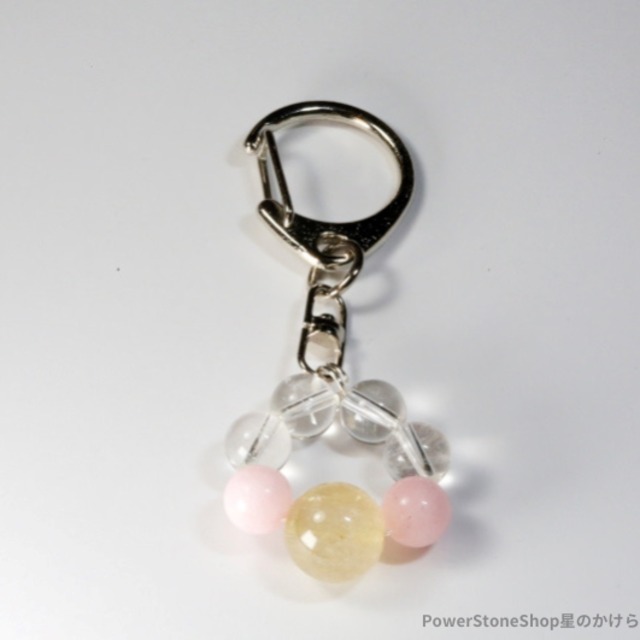 ゴールドルチル・モルガナイト・水晶のキーホルダー・バックチャーム(396)