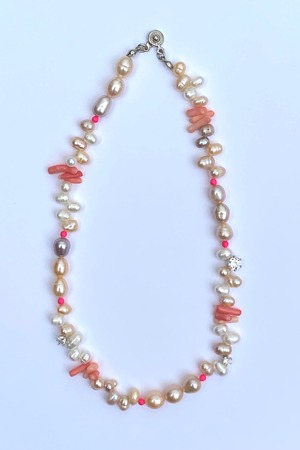 Pearl, Coral, Swarovski Necklace (middle size)