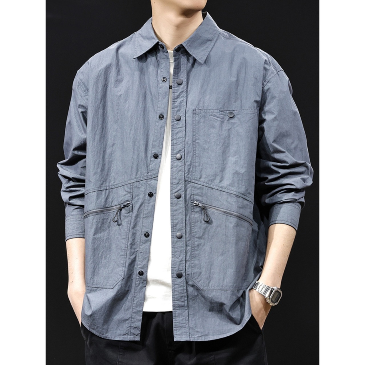 Utility Design Long Sleeve Shirt Regular Size ◇2color H0463