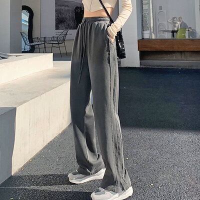 サイドスリットイージーワイドパンツボトムスズボンスウェット脚 サイドスリットイージーワイドパンツボトムスズボンスウェット脚