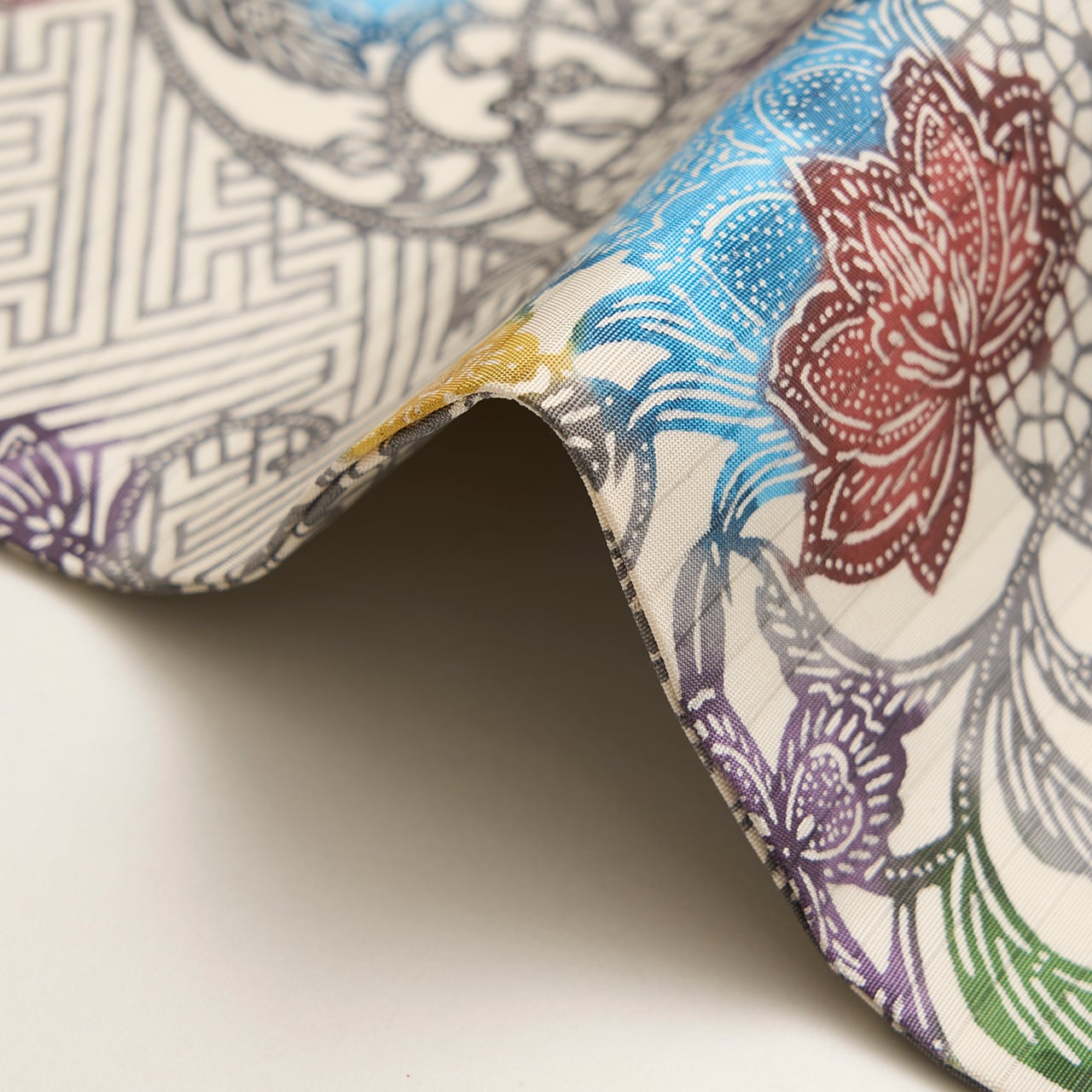 全通　花唐草模様の名古屋帯 花唐草模様 型絵染 全通 絽塩瀬名古屋帯【未着用品】 | かわの屋