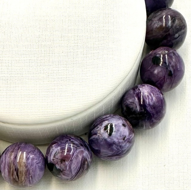 (00894)(1点のみ)【鑑別書付】チャロアイト　【10mm】　Charoite　チャロ石　ラウンドカット　ヒーリング　天然石ブレスレット　パワーストーン