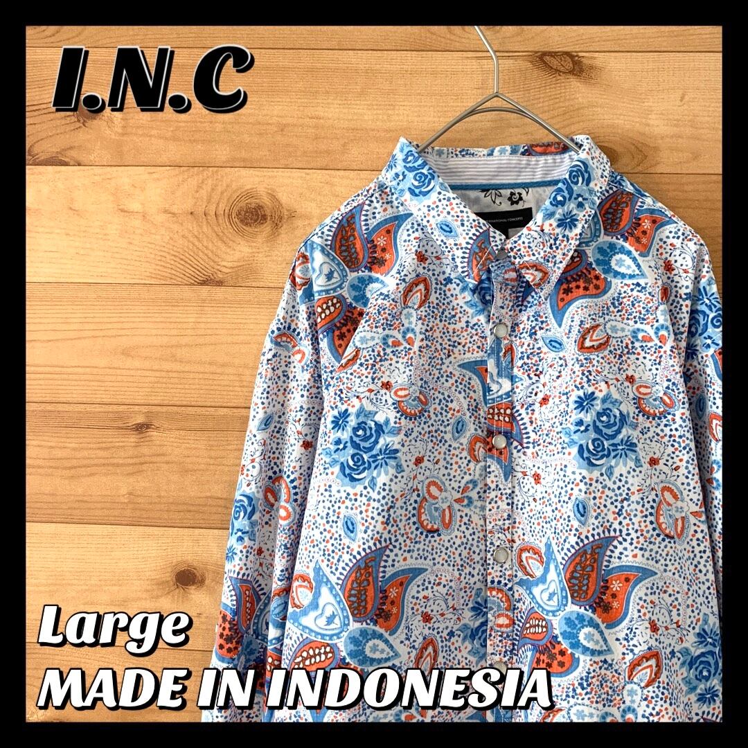 I.N.C】 長袖 柄シャツ アメリカ古着 スナップボタン インドネシア製 ...