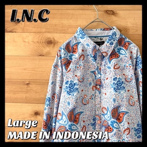 【I.N.C】 長袖 柄シャツ アメリカ古着 スナップボタン インドネシア製