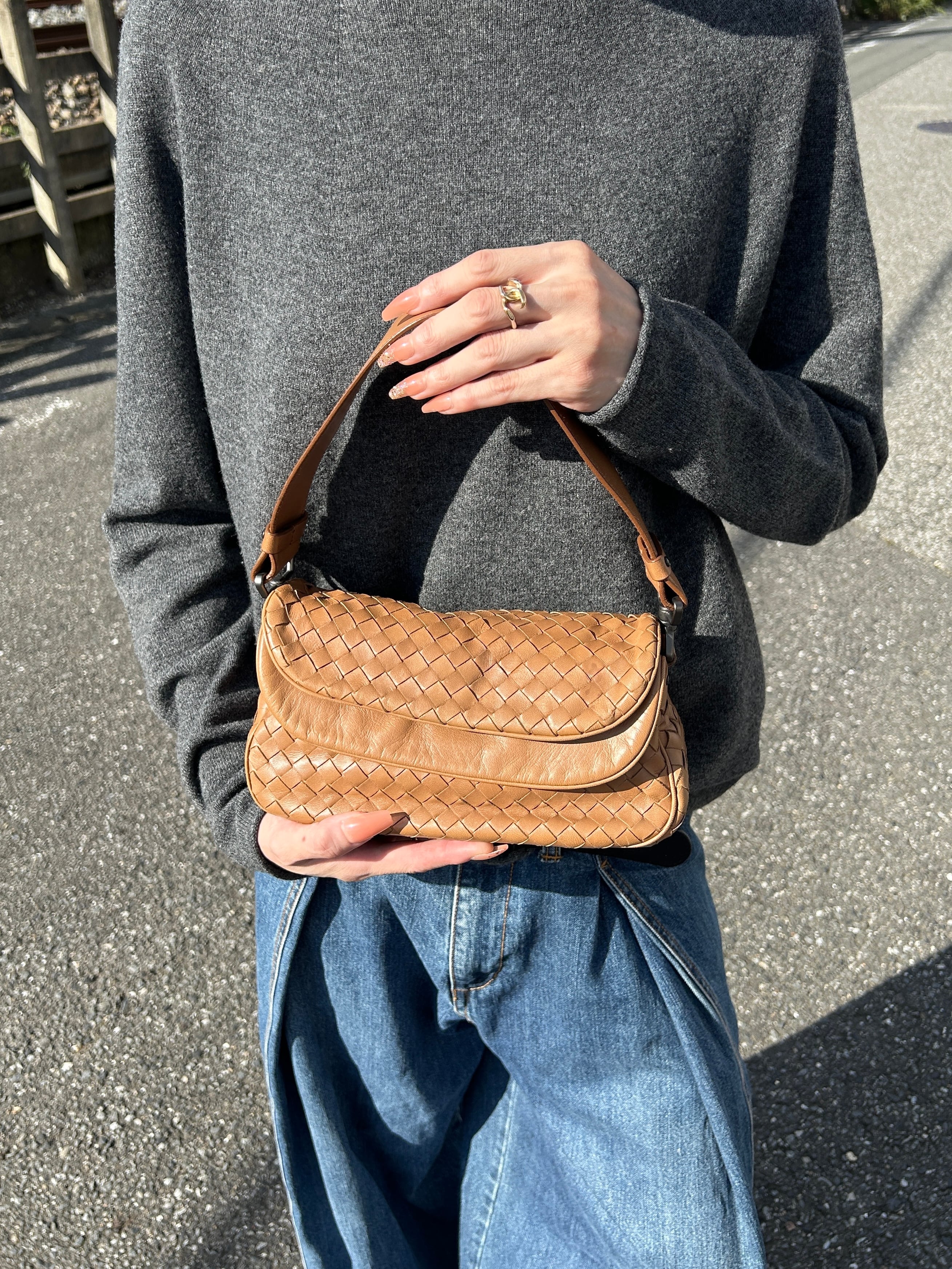 Bottega Veneta ボッテガ・ヴェネタ イントレチャート ショルダーバッグ ブラウン レザー ホーボーバッグ セミショルダーバッグ vintage ヴィンテージ オールド 26xfe8