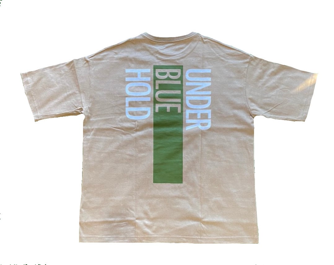 UNDER BLUE HOLD ロックメイト別注 BIGシルエットT-SHIRT ベージュ×カーキー