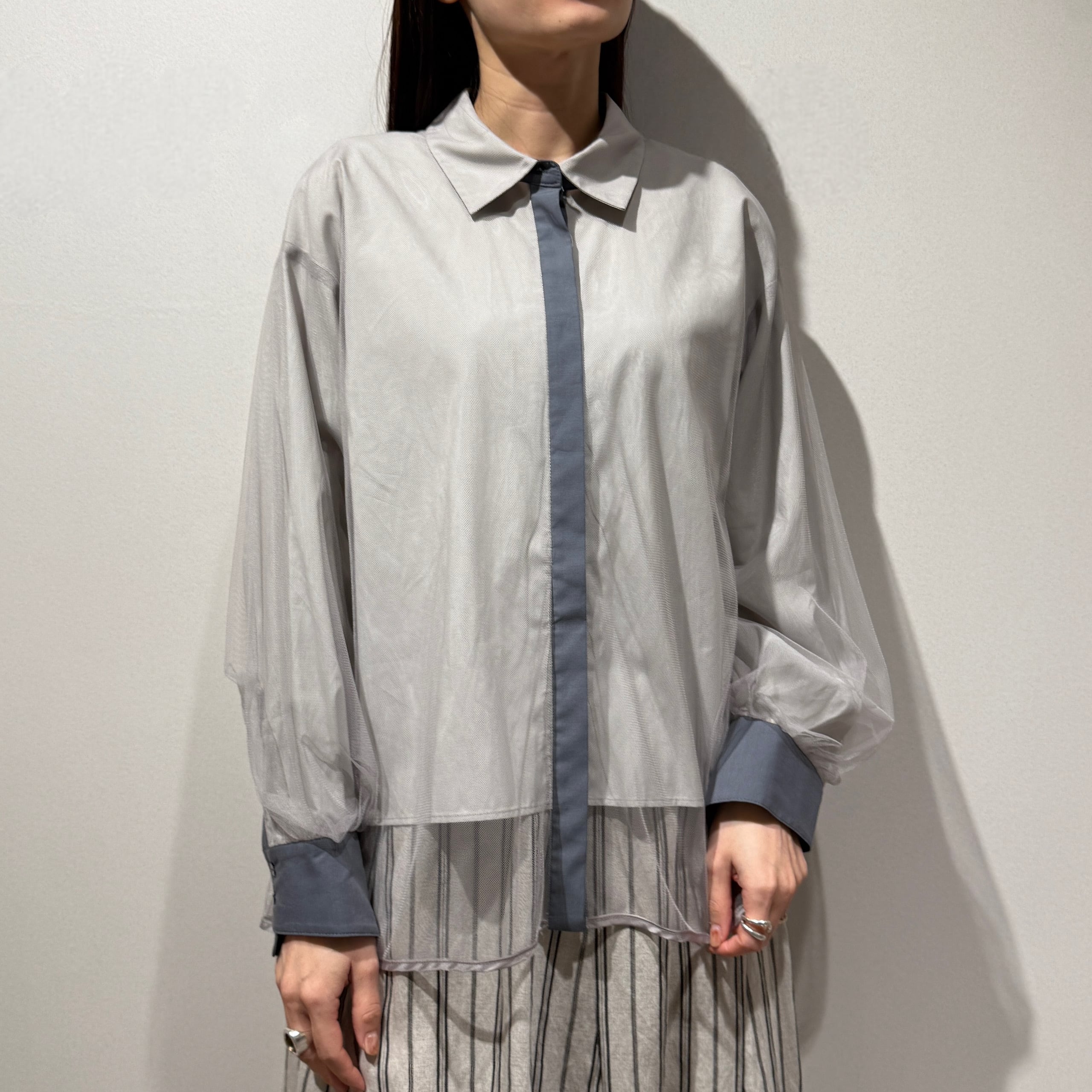 【限定店舗】チュールレイヤード配色シャツ