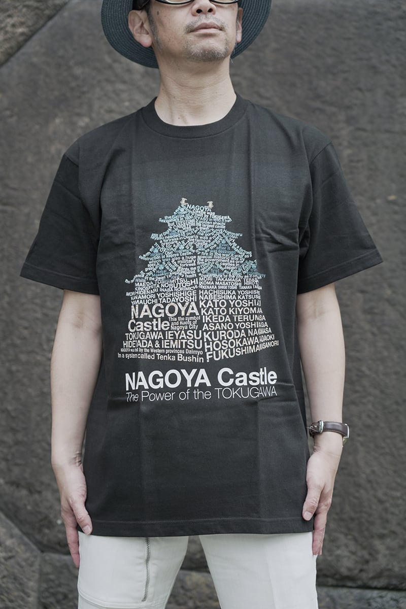 Label　yockdesign　Tシャツ（黒）　名古屋城　戦国と武将のアイテム　タイポグラフィ　Rekishi
