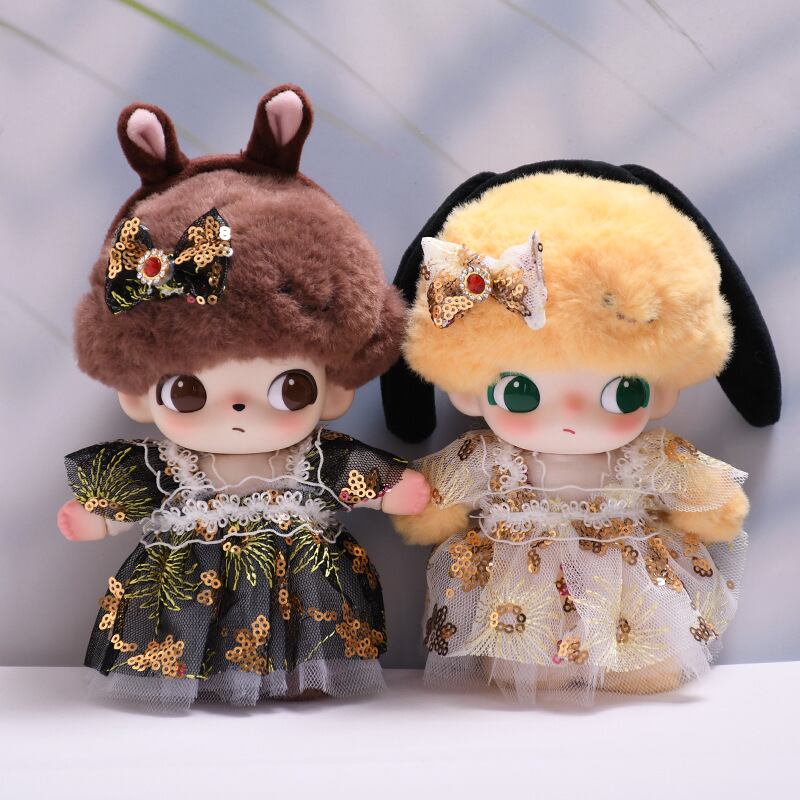 DIMOO ぬいぐるみ用 レース スパンコール ワンピース＋蝶リボンヘア