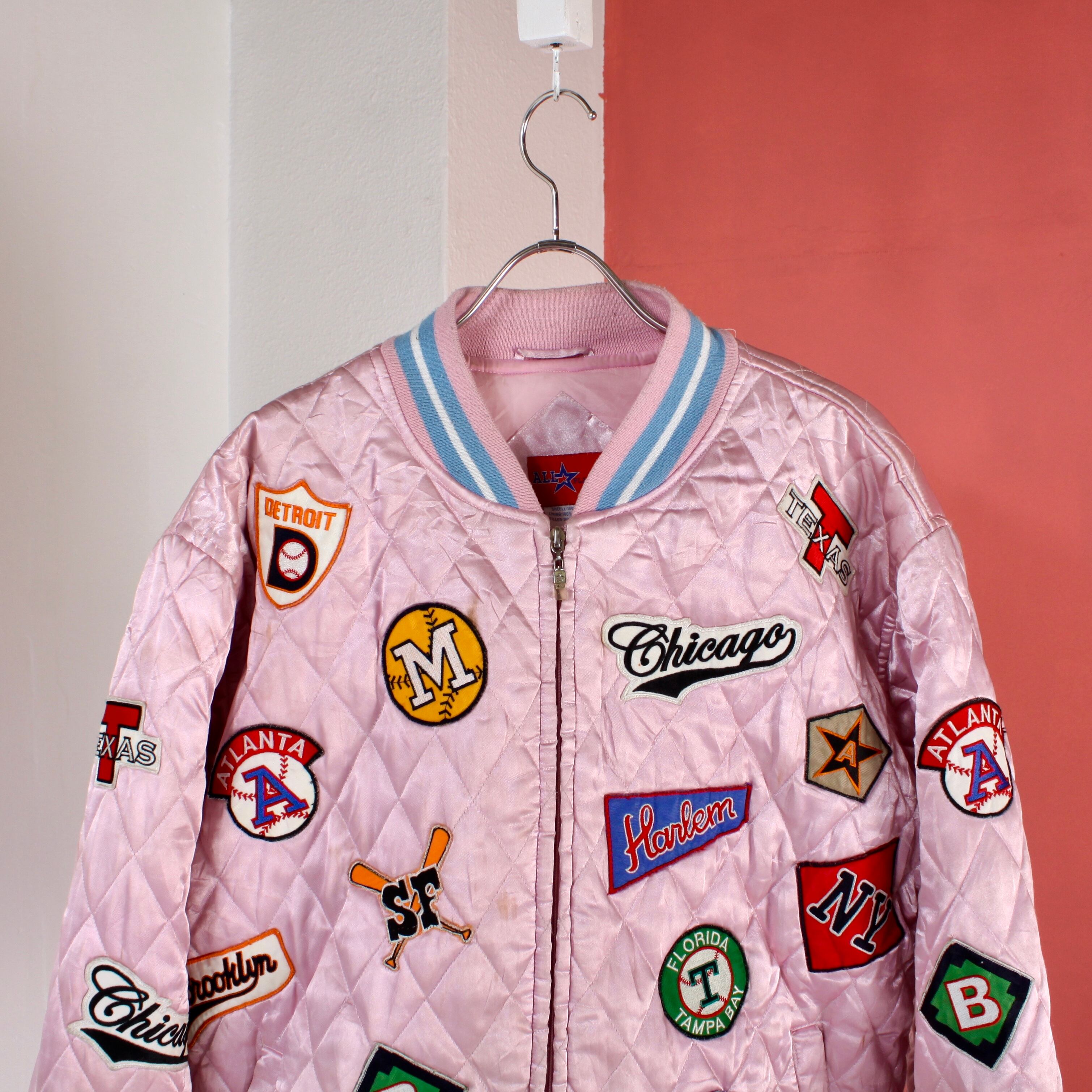 0501. 1990's stadium jumper with many team emblems ピンク ...