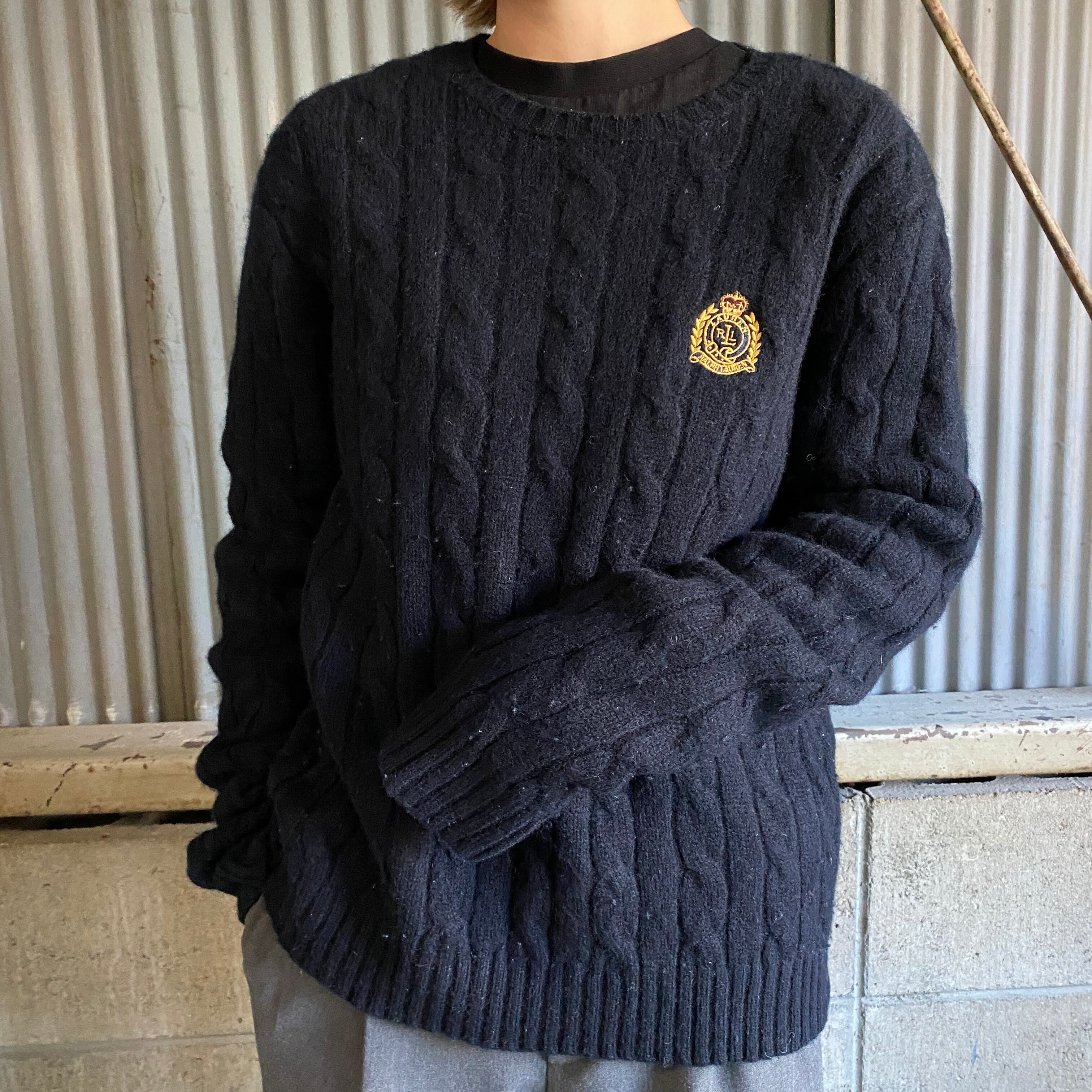 スイミーの部屋Ralph ラルフローレン 刺繍ロゴ ケーブル編 レディースニット グレー  M