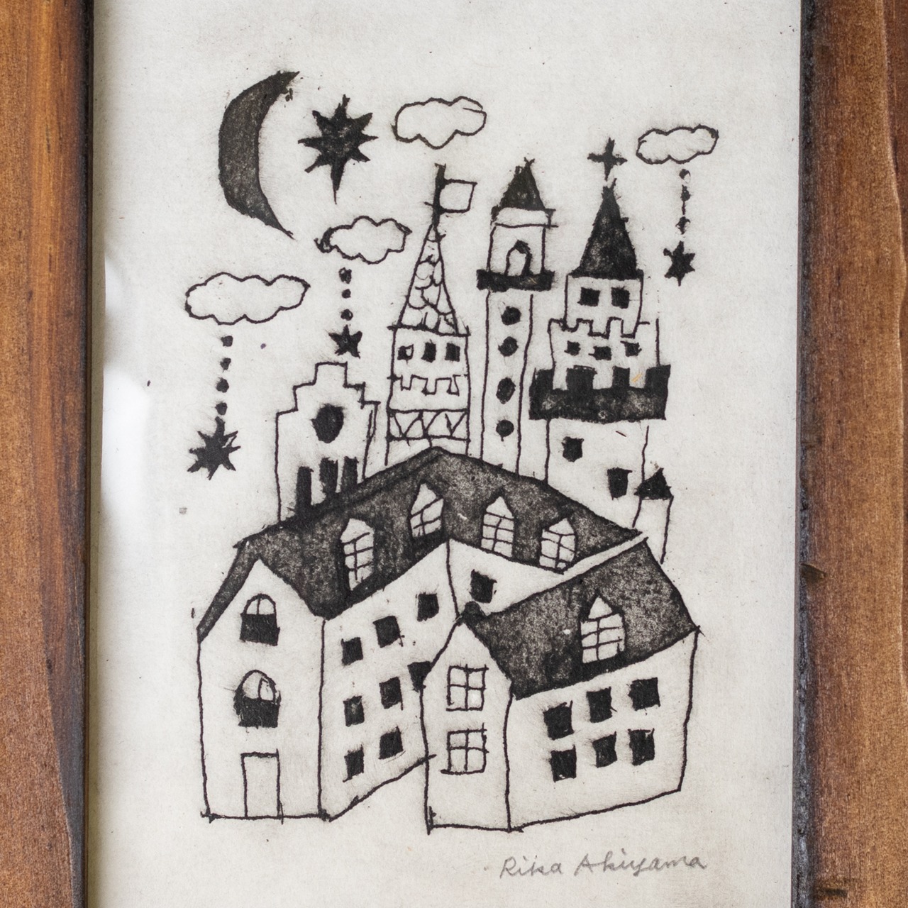 < あきやまりか > 版画作品 - 月夜の街