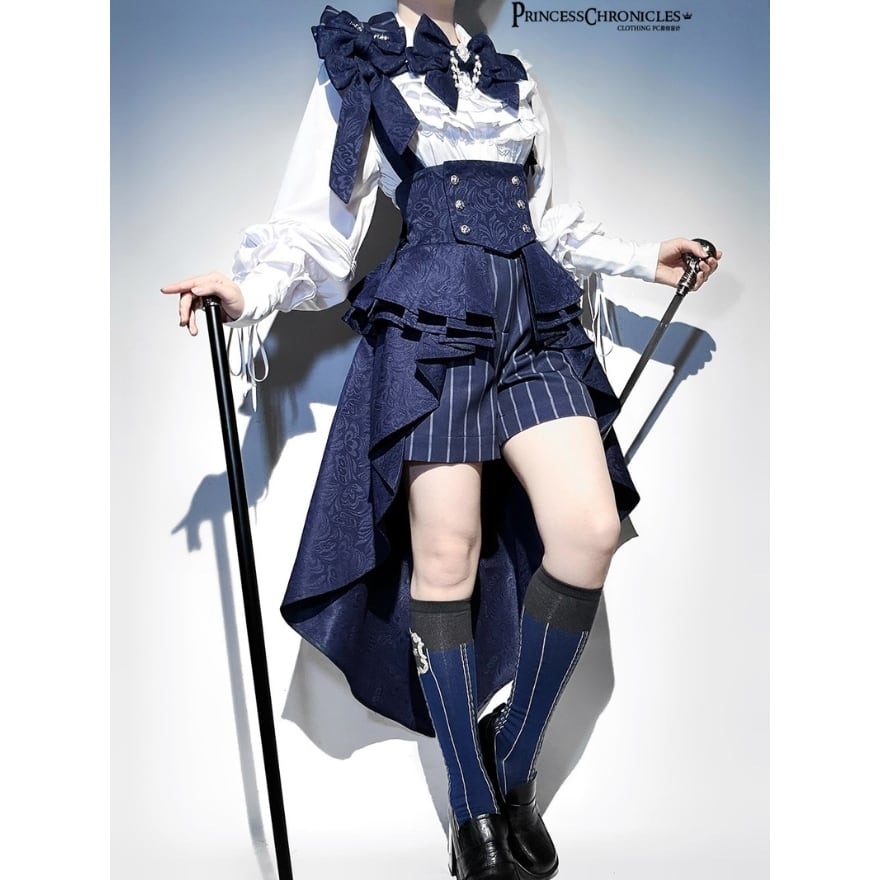 王子系少年装 ストライプハーフパンツ クラシカル×軍装ミックス