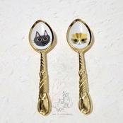 七宝カトラリー　ゴールド猫の絵付け　クロコ　チャコ
