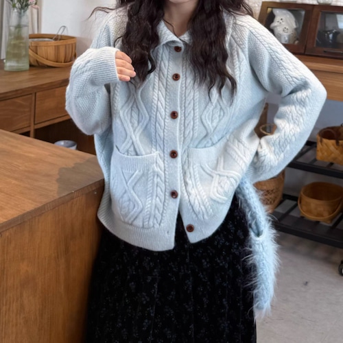 4色／ケーブルニットカーディガン ・9643