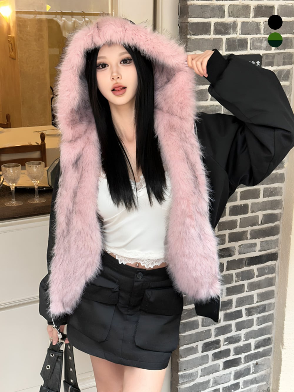 ピンクファーミリタリーブルゾンジャケット|Atelier Item