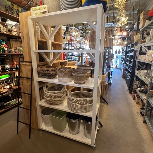【店頭受取専用商品】TOPANGA　Furniture　ナチュラルウッド5段シェルフ　ホワイト　ディスプレイ　什器　インテリア　シェルフ