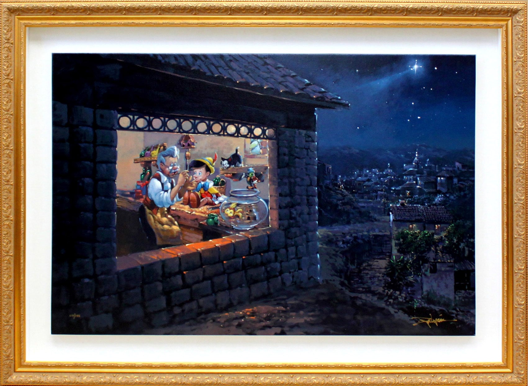 ディズニー絵画 ピノキオ ザ ウィッシング スター 作品証明書 展示用フック付 限定195部キャンバスジークレ ディズニー絵画 ポスター