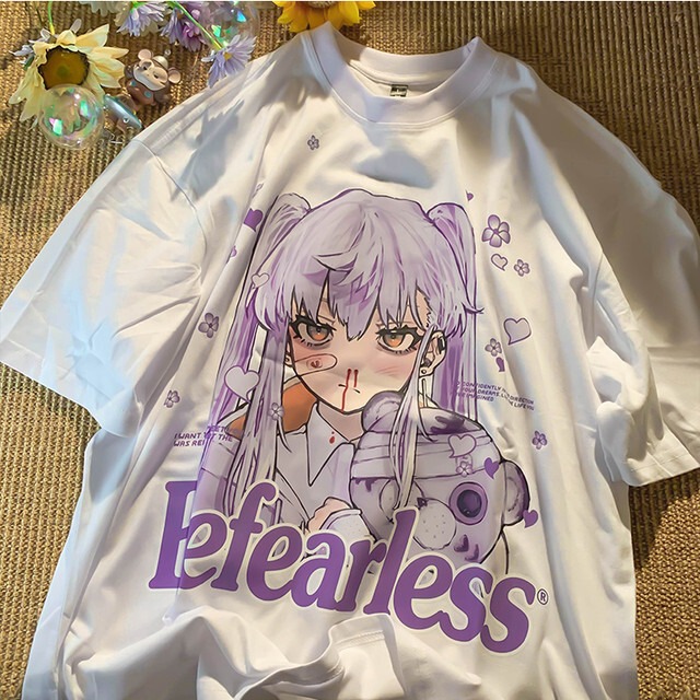 【トップス】ラウンドネックアルファベットプリントカートゥーンTシャツ21627947N