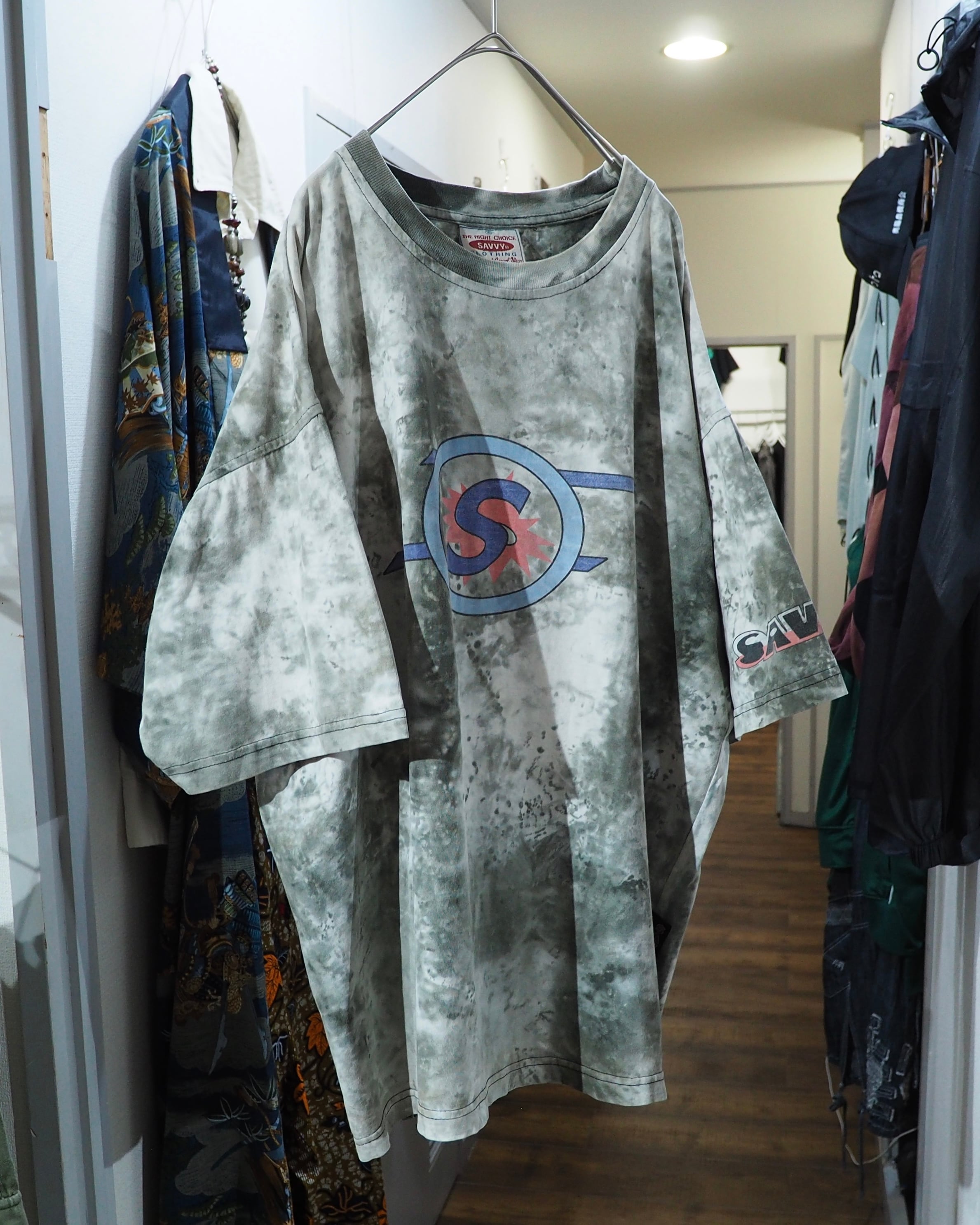 1990s ” Savvy ” Over Dyed × Logo printed vintage loose SS Tee
