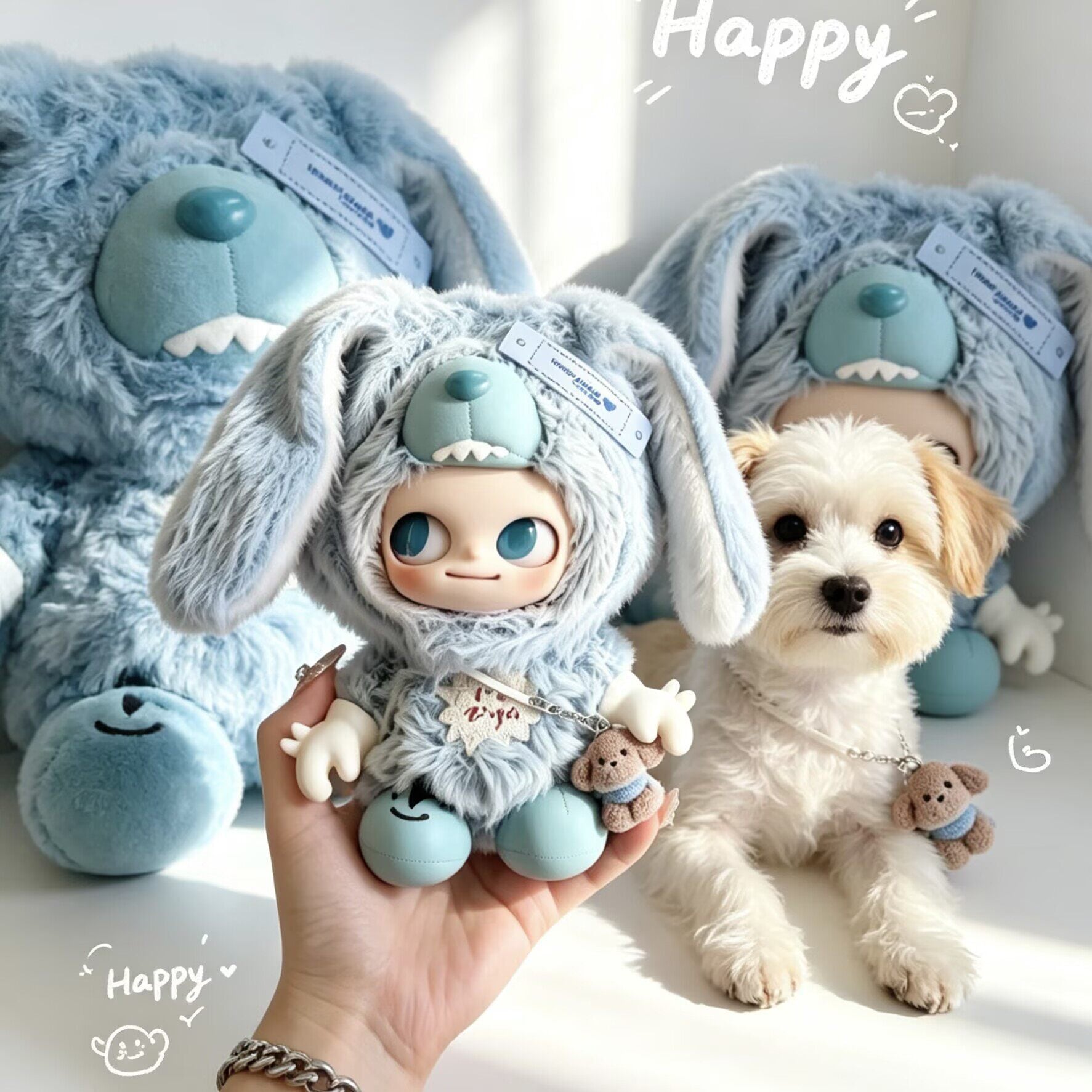 ウサギ耳フードのドール ZSIGA ぬいぐるみ用 もこもこ うさ耳フード+ドッグチャーム 着せ替え