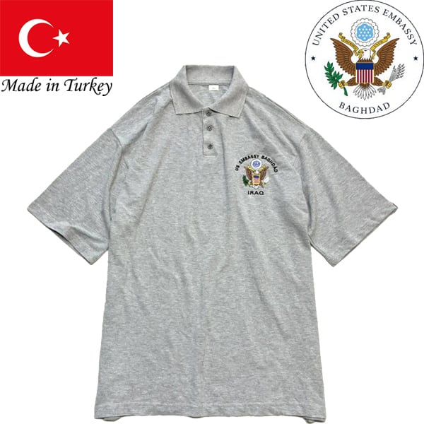 1点物◇在イラクアメリカ大使館グレー半袖ポロシャツ古着メンズ3XL