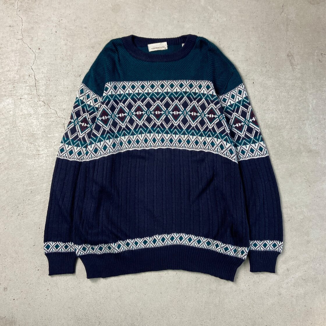 HARDWOOD＆PINE 総柄 アクリルニットセーター メンズXL 古着 