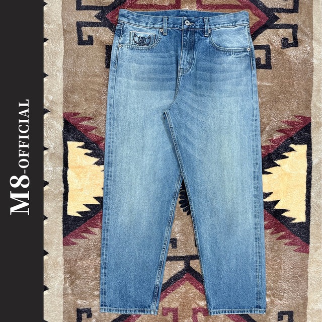 washed straight denim pants M0362