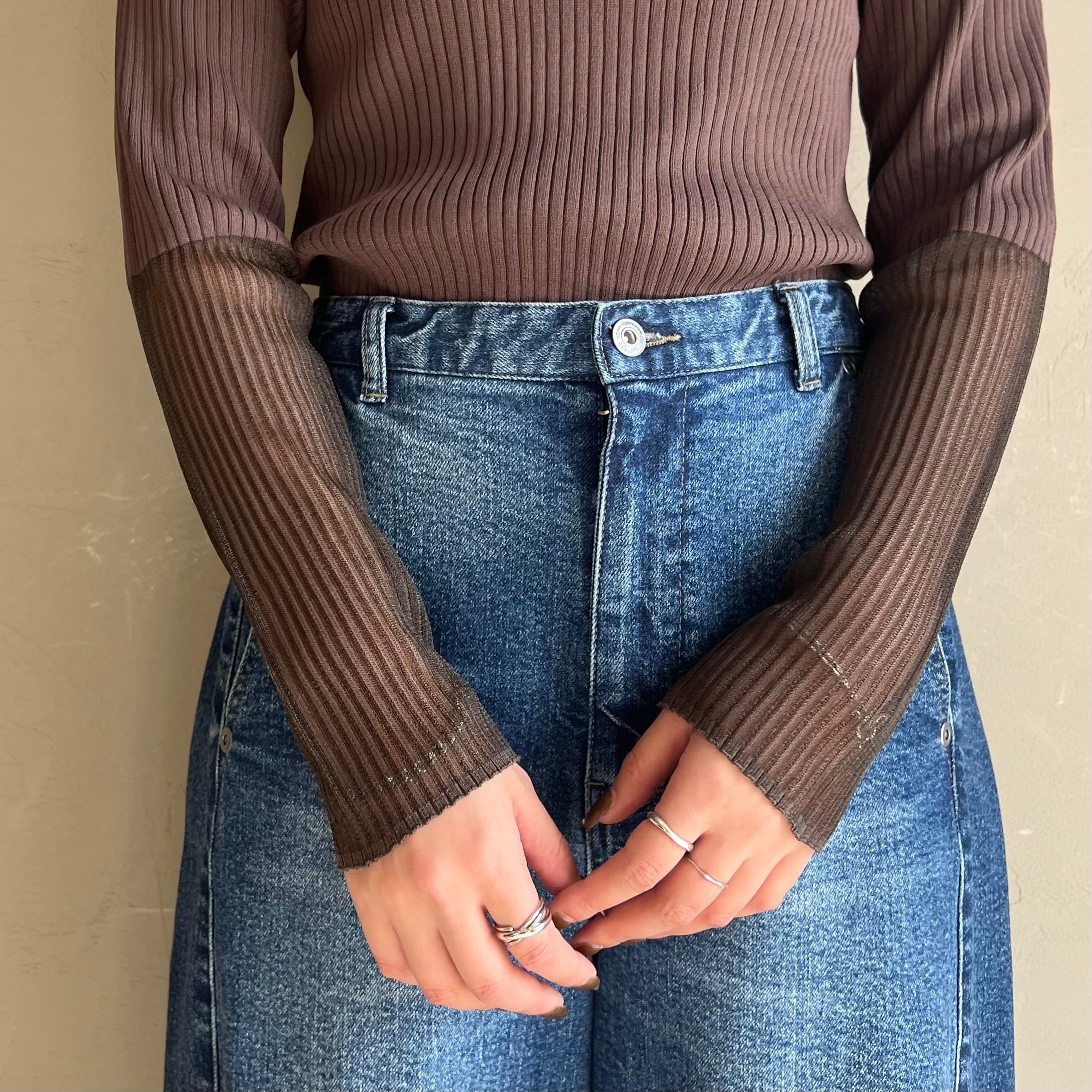 【 CLOCHE 】袖シアーリブニット