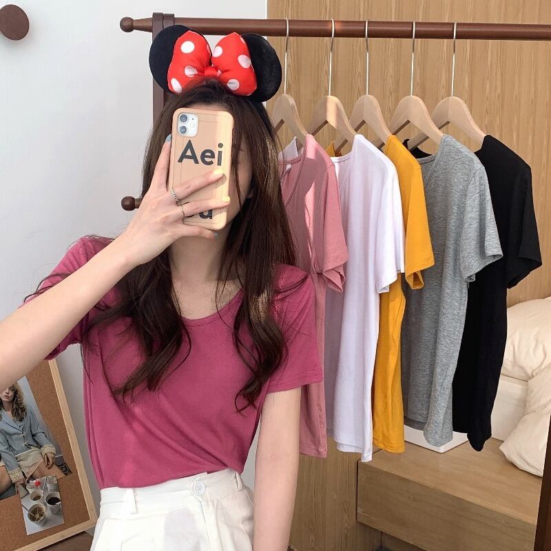 カラーVネックTシャツ シャツ サマースタイルスリムトップス 夏物 YY-ファッション17986961059