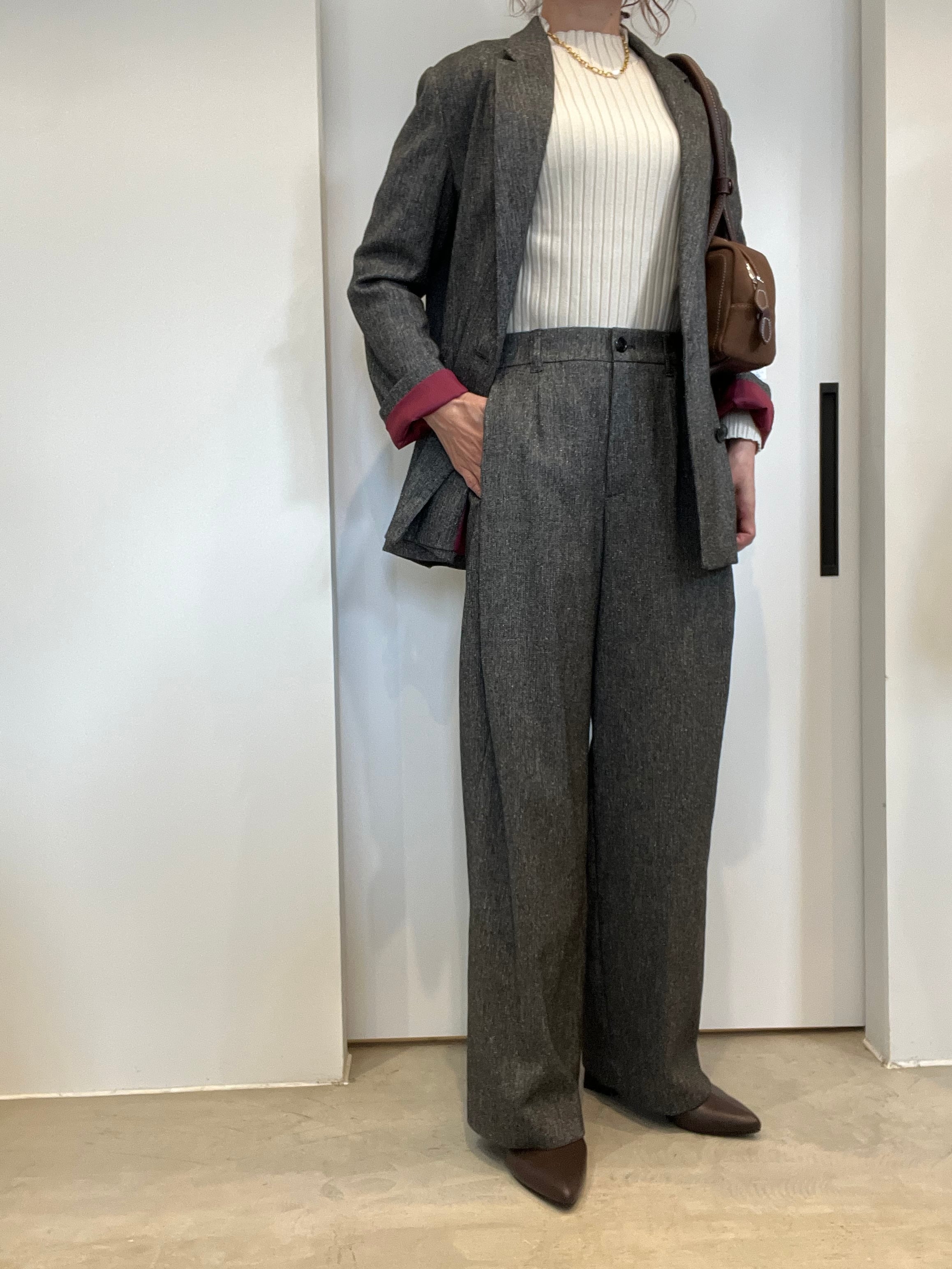 【PASSIONE】セットアップ可　杢ツイード調ツイルタックパンツ　536640