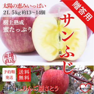 【贈答用】 りんご サンふじ 蜜入り 2L ５kg 箱（約13～14個入り） 産地直送 送料無料 12月上旬～ 順次発送 福島 りんご屋さとう