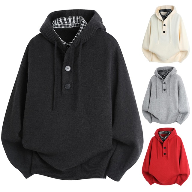 ♥二重の暖かさ、一枚の洒落!【WSシリーズ】★セーター★ ユニセックス 4color ニットトップス フェイクレイヤード チェック柄