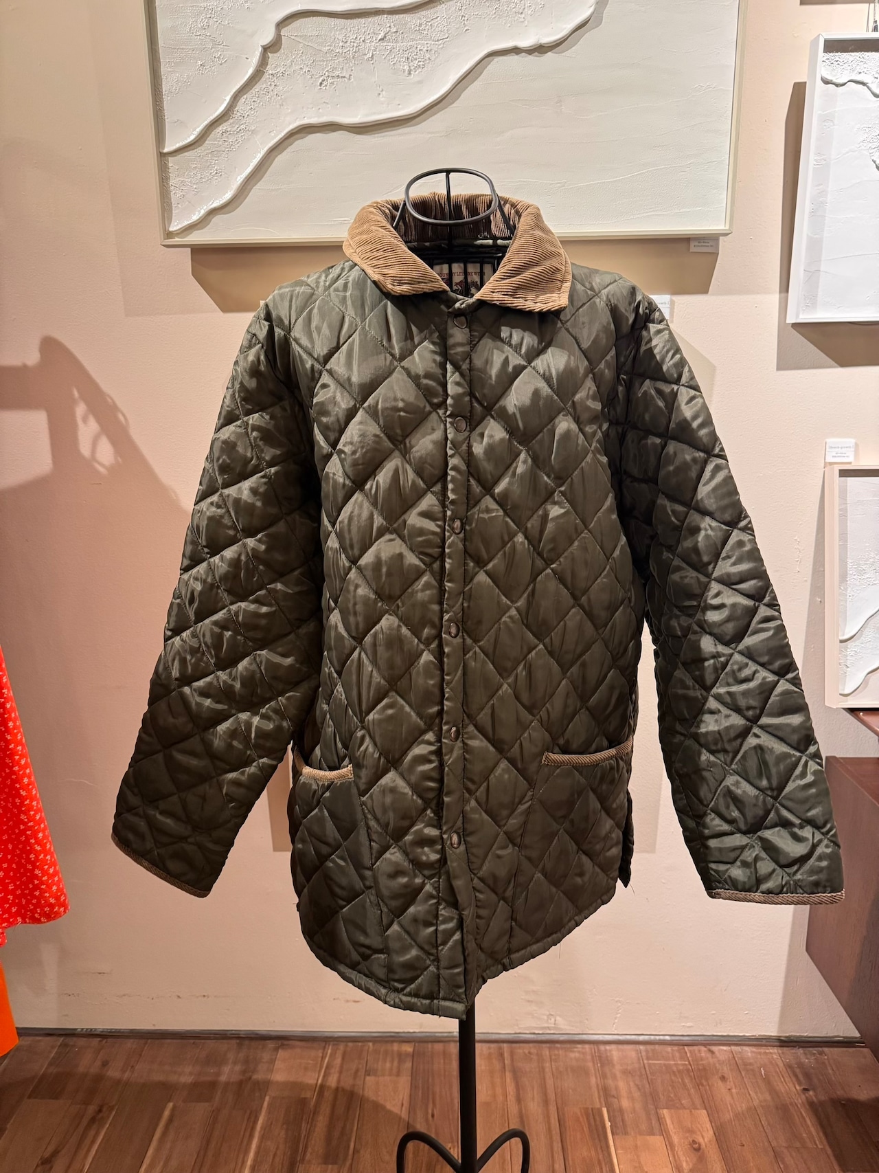 【お取り置き】1980's-90's Made in ENGLAND コーデュロイカラー キルティングジャケット / カーキ