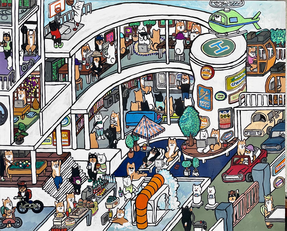 【原画:40号】 スタートアップな柴犬達( Startup and Shiba dog)