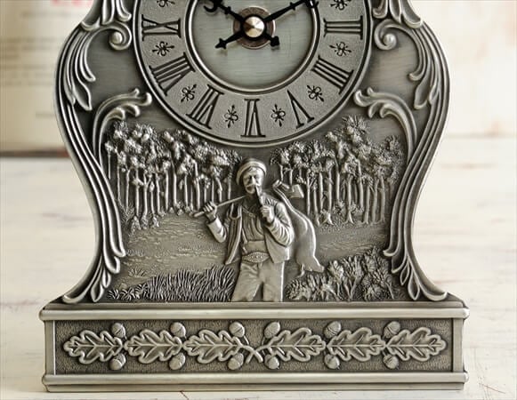 ドイツ製 SKS 錫 ピューターフレーム置き時計 デスク時計 アンティーク